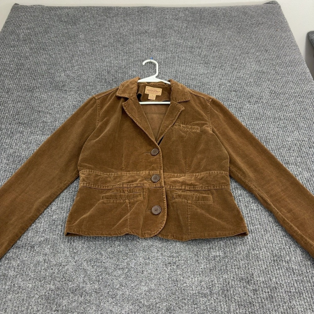 Aeropostale Jacket Womens M Brown Cotton Corduroy Blazer Y2K Preppy Academia
